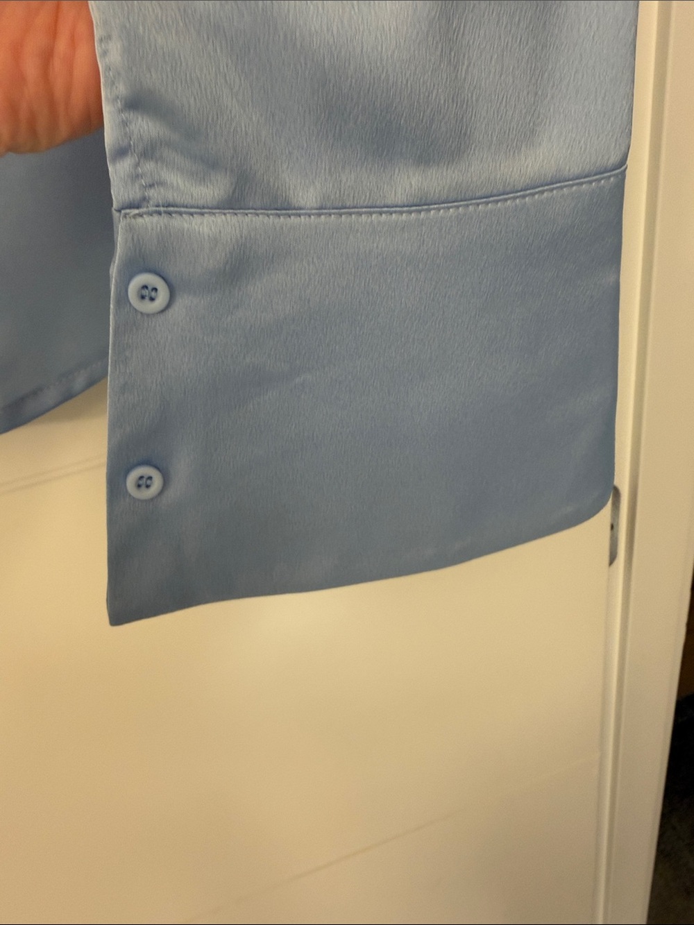 Woven Yoke Satin Button-Down Shirt in Light Blue Ptp 21” - Picture 4 of 6